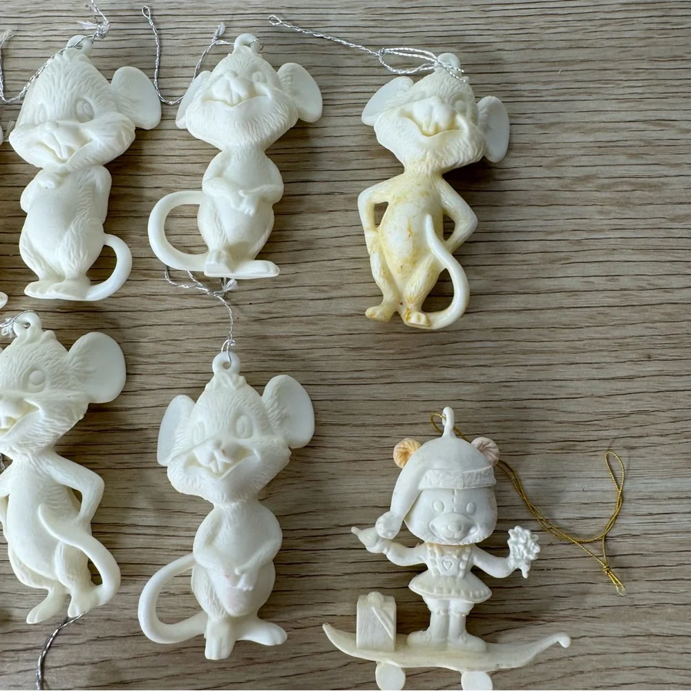 Vintage Christmas Mice Ornaments HONG KONG Plastic Set‎ of 14 Classic Tacky MCM